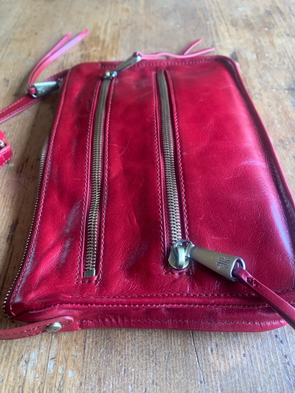HOBO Red Leather Crossbody with Dual Front Zips - Picture 5 of 16